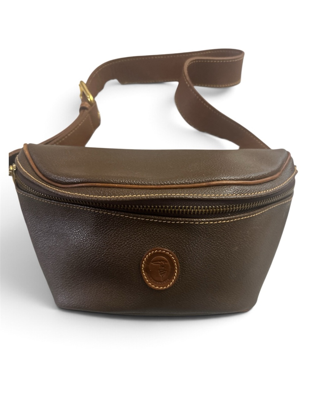 Trussardi Vintage Marsupio brown canvas and leather belt bag unisex